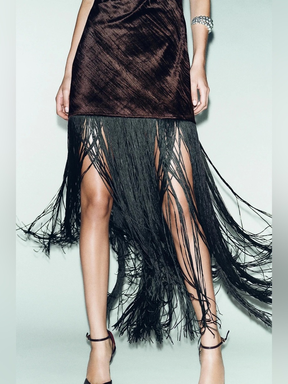NWT Zara Woman Bloggers Fav VELVET FRINGE MIDI DRESS Size M Medium - Picture 7 of 16